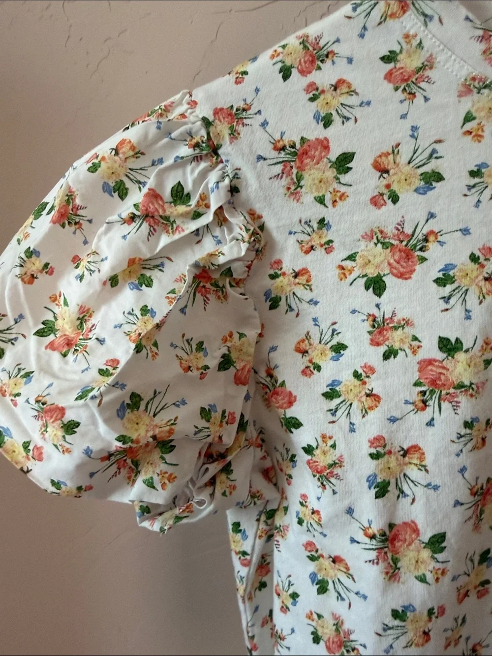 ZARA Floral orange yellow Puff Sleeve 100% Cotton Top Size Medium Like New